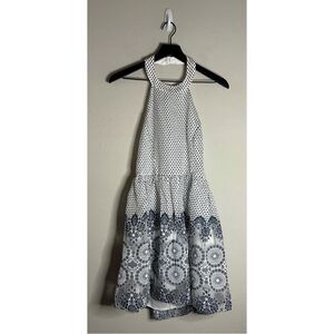 B. Darlin White & Navy Diamond Grid Print Mini Dress